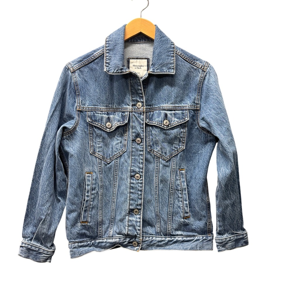Abercrombie & Fitch Denim Jacket Womens XXS Oversized Blue Jean Trucker Classic